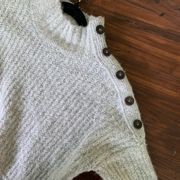 Light Gray Mock Turtleneck Knitted Sweater Brown Buttons Light Academia - Picture 5 of 7